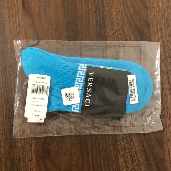 Versace La Greca Cotton-Blend Socks Sky Blue White Medium - Picture 6 of 6